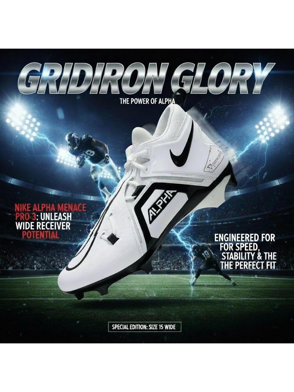 Nike Alpha Menace Pro 3 DH3292-100 White/Black Men’s 15W NWOT No Box
